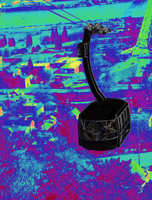 Tram after using the Lasso tool, Filter/Glowing Edges, Adjustments/Gradient Map